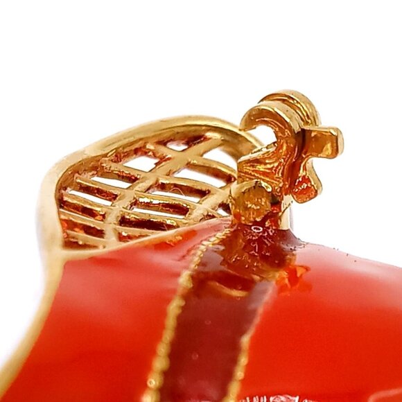 Vintage Avon Brooch Gold Tone Red Enamel Hat Rhinestone Flower Accents Lapel Pin - Picture 9 of 12